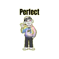 a cartoon character is wearing a tie dye hoodie and the word perfect is above him