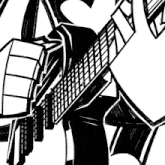 a black and white drawing of a person holding a guitar with a heart in the background