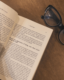 a book is open to page 17 and a pair of glasses are on the table