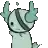a pixel art drawing of a cartoon axolotl with horns .