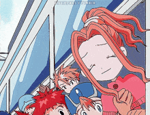 a cartoon drawing of a girl with red hair and a boy with red hair