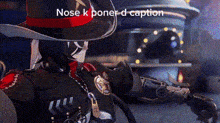 a man in a cowboy hat is standing in front of a building with a caption that says nose k poner d caption .