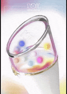 a colorful glass with the word izone on the top