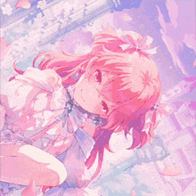 a picture of a girl with pink hair and a white dress