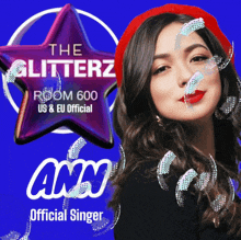 an advertisement for the glitterz room 600 shows a woman in a red hat