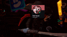 a screenshot of a video game shows a character named evil tooth
