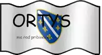 a white banner with the word ortys on it