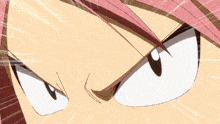 a close up of a person with pink hair and white eyes
