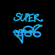a neon sign that says super 96 on a black background