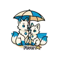 a sticker of two foxes sitting under an umbrella with the word fever below them