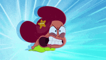 a cartoon character with a star on her head making a funny face