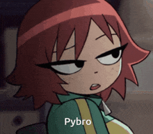 a cartoon girl with red hair and the word pybro on the bottom right