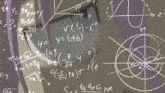 a girl with purple hair is surrounded by mathematical equations and graphs