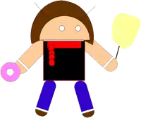 a cartoon character with a donut and cotton candy in his hand