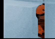 a computer generated image of a woman peeking out from behind a door