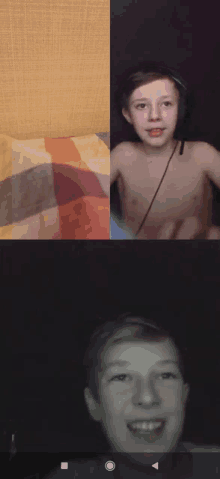 a screenshot of two boys talking on a phone