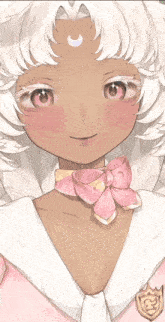 a close up of a girl 's face with a crescent moon on her forehead