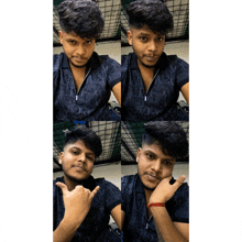 a collage of four pictures of a young man in a dior shirt