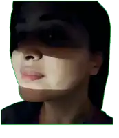 a close up of a woman 's face with a green outline