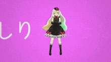 a cartoon girl in a black dress is standing in a yellow circle .