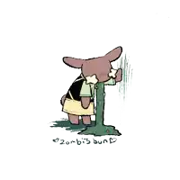a cartoon drawing of a bunny vomiting a green liquid