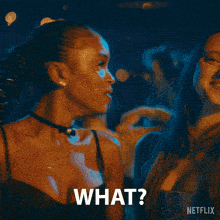 a woman with a choker says what in front of a netflix logo