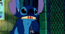 a cartoon character says hi in front of a green fence