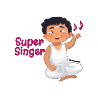a cartoon drawing of a man with the words super singer written above him