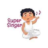 a cartoon drawing of a man with the words super singer written above him