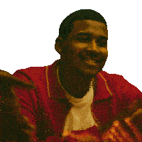 a man wearing a red jacket is smiling and clapping his hands