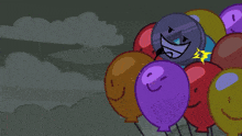 a bunch of balloons with faces on them are being struck by a lightning bolt