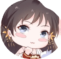 a close up of a chibi girl 's face with a blurred background .
