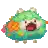 a pixel art drawing of a dog wearing a green wreath .