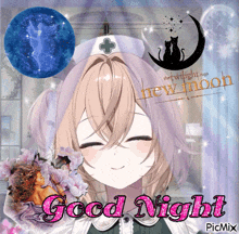a picture of a girl with the words good night written on it