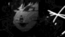 a black and white drawing of a woman with a pattern on her face .