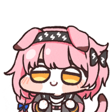 a cartoon drawing of a girl with pink hair and a bow