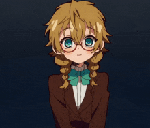 a girl with braids and glasses is wearing a bow tie