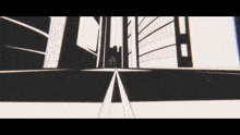 a black and white drawing of a person walking in a city