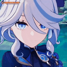 a girl with white hair and blue eyes is a character from a video game