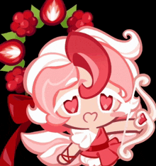a cartoon character with a bow and arrow has a wreath of strawberries on her head