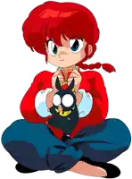 a girl with red hair sits on the floor holding a black cat