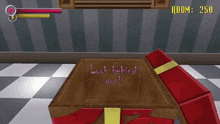 an empty room with a checkered floor and the number 250