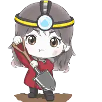 a cartoon drawing of a girl holding a shovel with the letters ioi on it