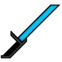 a cartoon drawing of a blue sword with squares on it