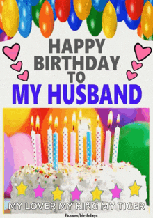 a happy birthday to my husband with a cake and candles
