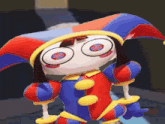 a cartoon character is wearing a jester hat and glasses