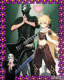 a picture of a man playing a guitar next to a girl