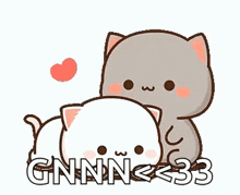 a couple of cats sitting next to each other with a heart .