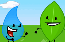 a water drop and a green leaf are standing next to each other