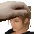 a pixel art of a man 's head with a hand on it .